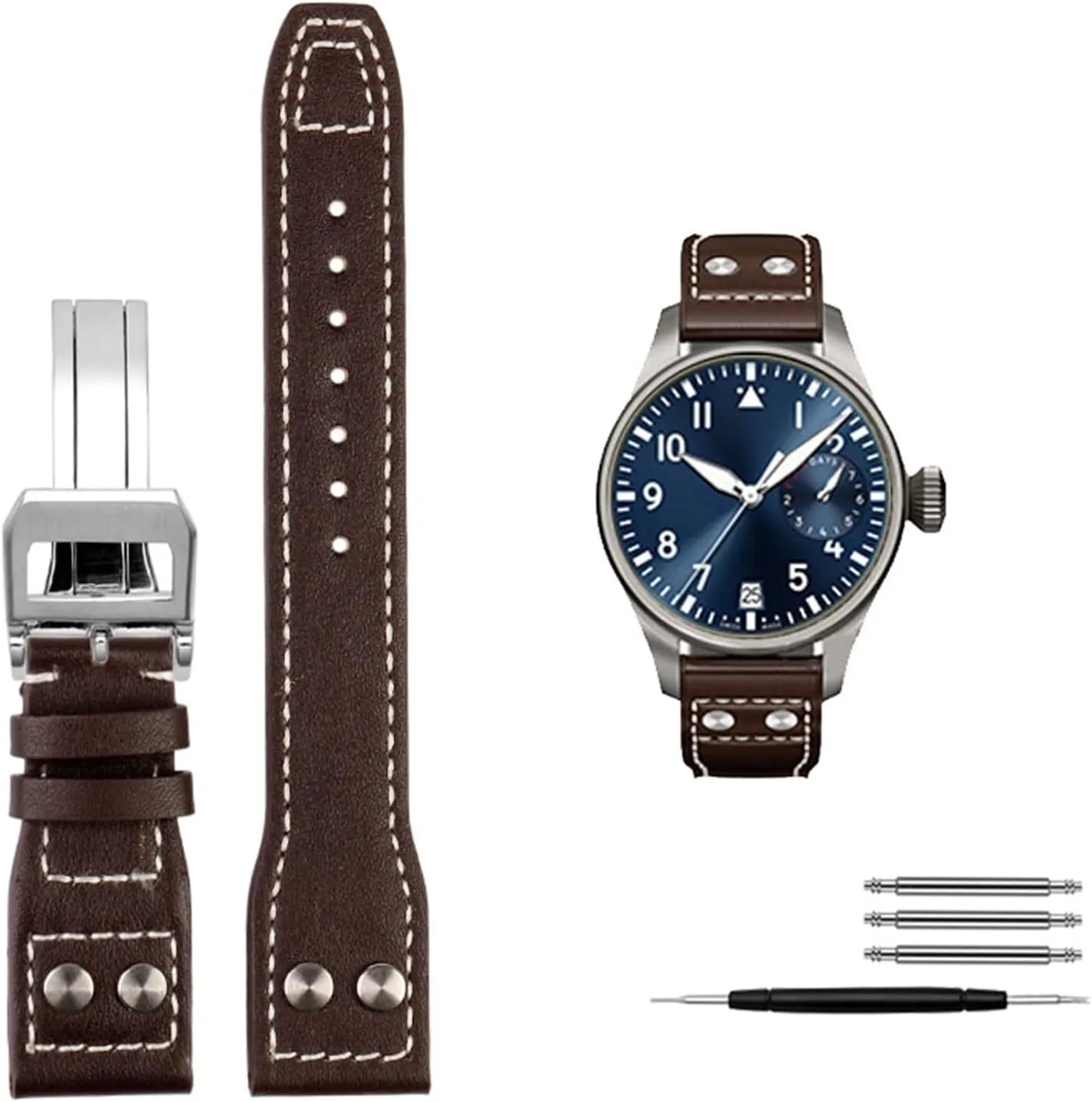 Folding Buckle Watch Men Strap southeast babble spray 21mm 22mm Genuine Leather Rivets Watchband for IWC Big Pilot Spitfire Cowhide 