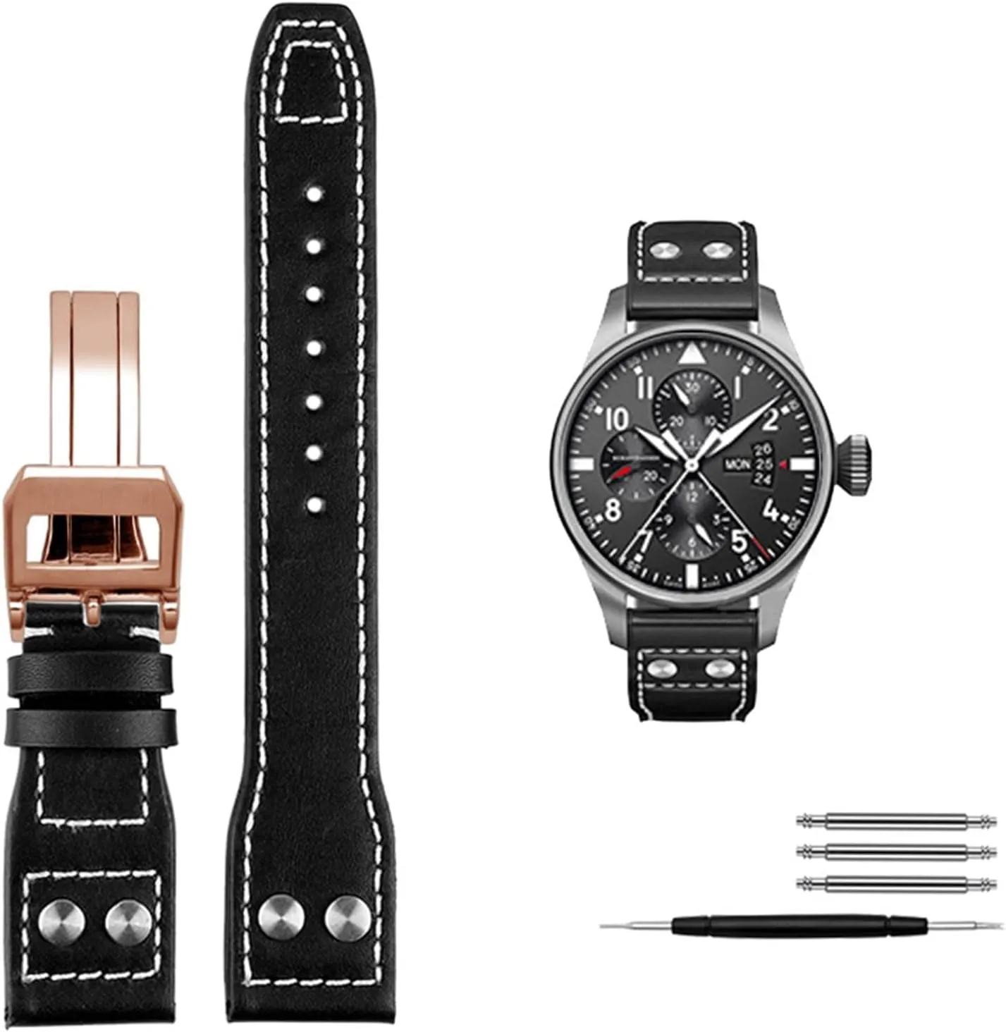 Folding Buckle Watch Men Strap southeast babble spray 21mm 22mm Genuine Leather Rivets Watchband for IWC Big Pilot Spitfire Cowhide 