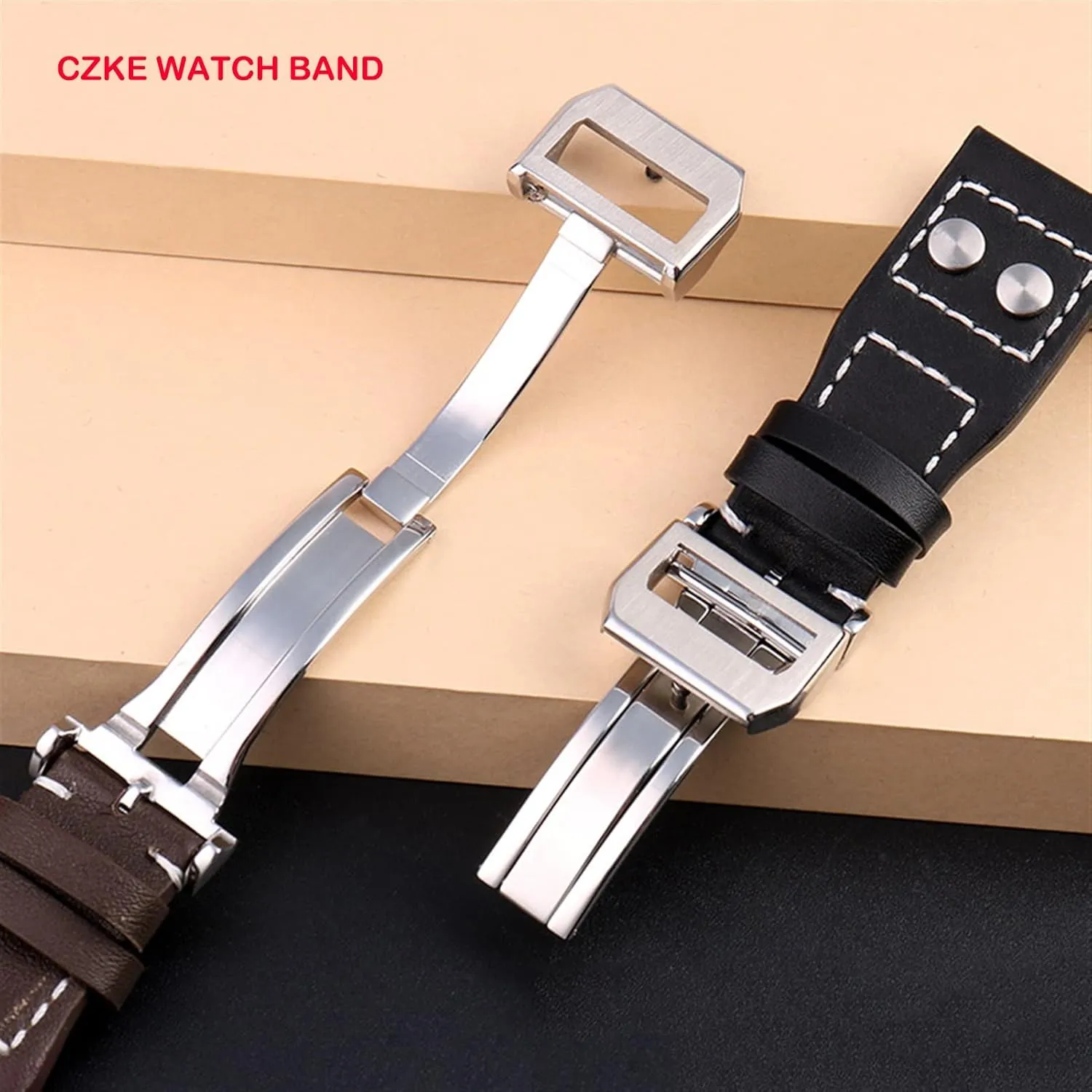 Folding Buckle Watch Men Strap southeast babble spray 21mm 22mm Genuine Leather Rivets Watchband for IWC Big Pilot Spitfire Cowhide 