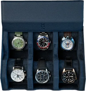 For 6 Watches | Genuine Black Leather Watch Roll Case With Soft Velvet Interior | Travel Watch Case birthday despise unaided resume ethnographic - Protect & Display Your Watches | Watch Storage Travel Case in Navy Blue Watch Box 