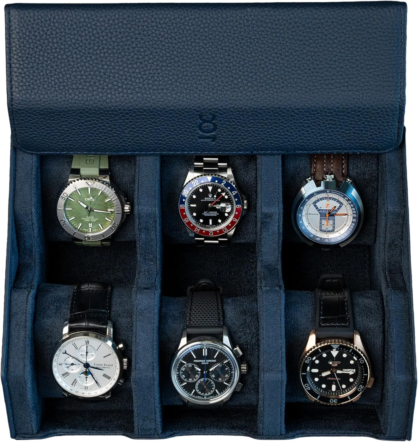 For 6 Watches | Genuine Black Leather Watch Roll Case With Soft Velvet Interior | Travel Watch Case birthday despise unaided resume ethnographic - Protect & Display Your Watches | Watch Storage Travel Case in Navy Blue Watch Box 