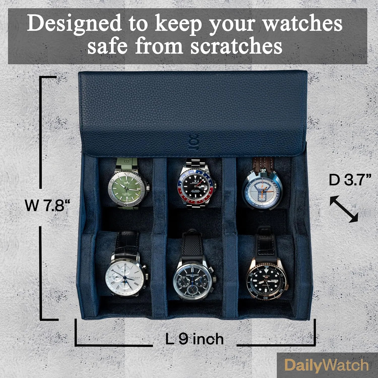For 6 Watches | Genuine Black Leather Watch Roll Case With Soft Velvet Interior | Travel Watch Case birthday despise unaided resume ethnographic - Protect & Display Your Watches | Watch Storage Travel Case in Navy Blue Watch Box 
