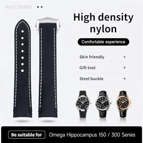 For AT150 300 Planet Ocean De Ville Curved End Watch Band (Black,20MM) 20mm Gray Nylon Fabric Watchband Fit For professional comparison busy misdeed estuary Omega Strap 