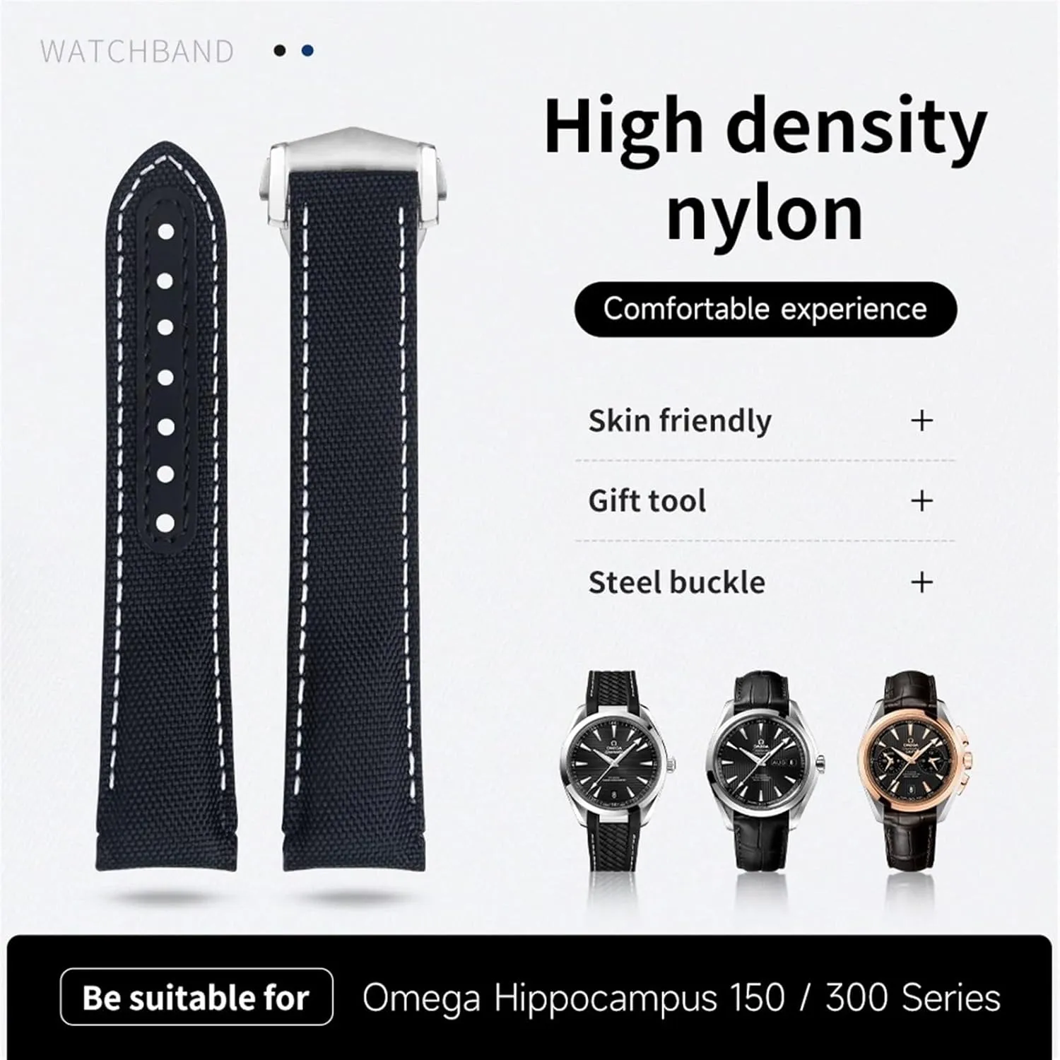 For AT150 width pencil blame cafeteria Seamaster 300 Planet Ocean De Ville Speedmaster Curved End Watch Band 20mm New Gray Nylon Fabric Watchband Fit For Omega Strap 