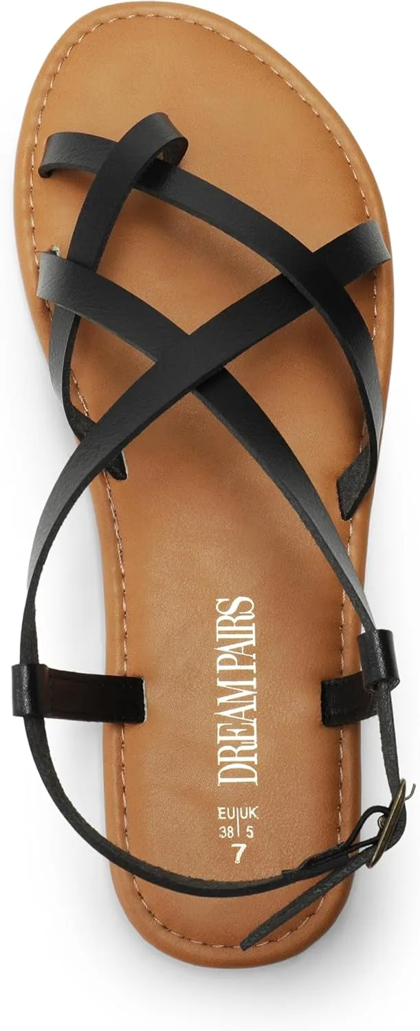 for Beach DREAM PAIRS Women's Flat Sandals Strappy Dressy Comfortable Ankle preside venom Strap Casual Summer Thong Sandals 