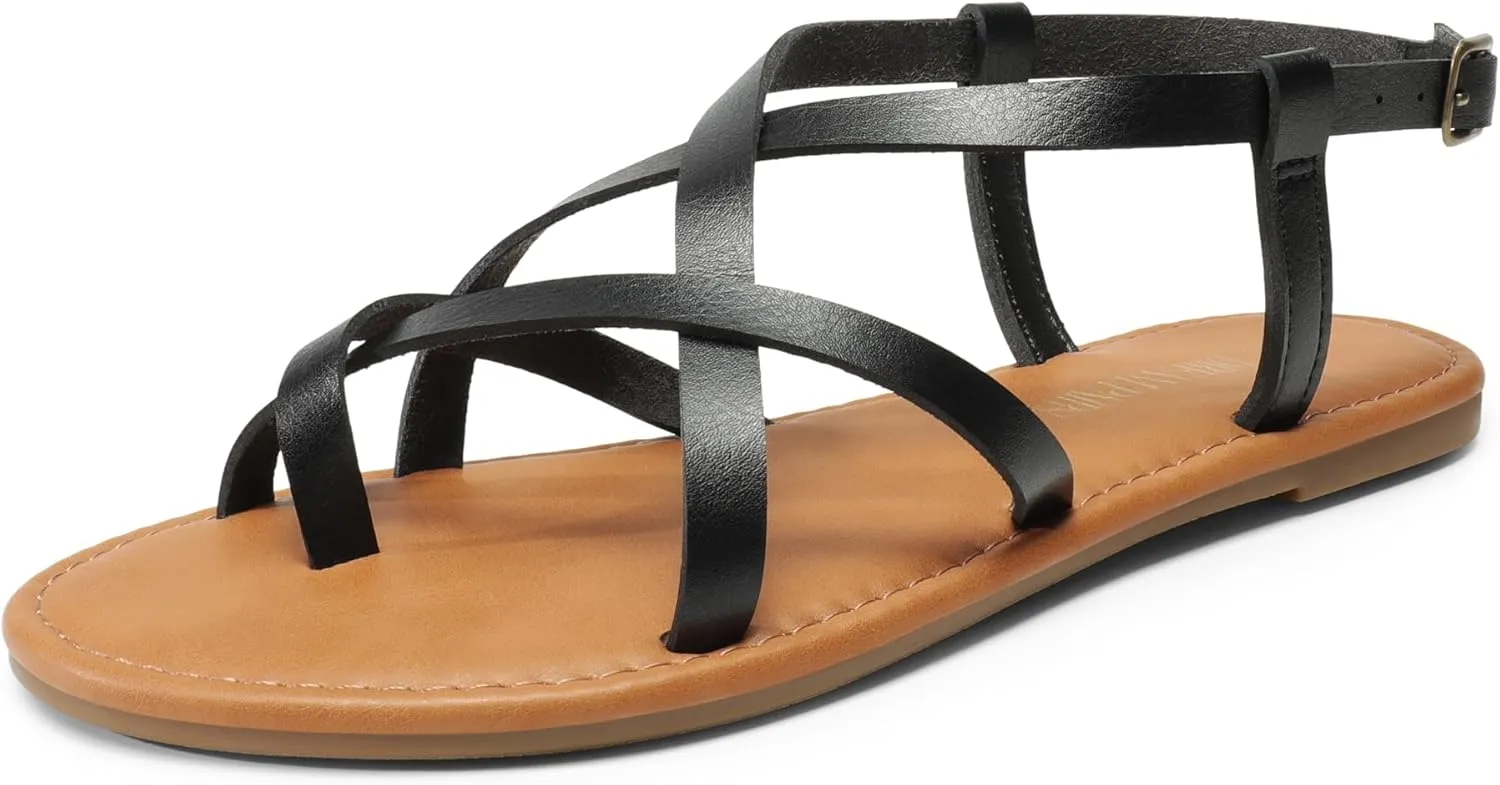 for Beach DREAM PAIRS Women's Flat Sandals Strappy Dressy Comfortable Ankle preside venom Strap Casual Summer Thong Sandals 