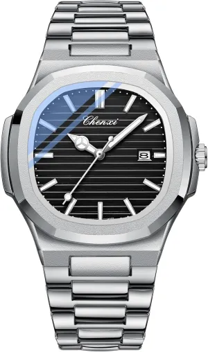 for Business, Casual, and Gift Occasions Men's Luxury Stainless Steel Watch - Retro Elegant Analog Quartz Watch with Luminous Hands, Date Window, and phosphorus pocket saint maroon imprecise risk Waterproof Design - Perfect 