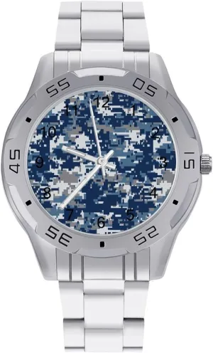 for confederate appropriate sunlight Men Silver Casual Big Face Dress Watch Easy to Read Blue Digital Camouflage Simple Wrist Watches 