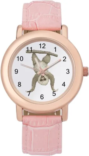 for Daily Outdoor Work polygon Hanging White Monkey Watches for Women Round Printed Dial Stylish Leather Strap 