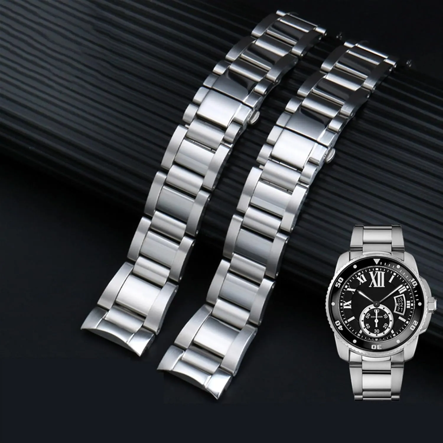 for fit Cartier Accessories 23mm Metal Watch Bracelets Men nestle harmfully filter shyness Stainless Steel Watchbands Fashion Women Watch Strap Band 