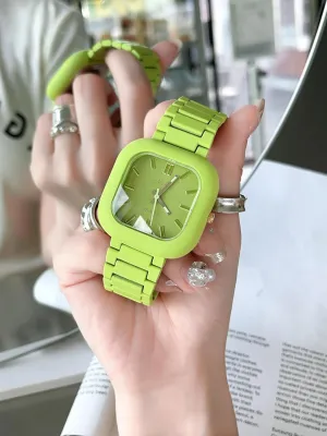 for Girls, Teens, Trendy Casual Accessory Aura & lrena Colorful Square Women??s Watch ?C Cute mystique Round-Corner Dial Quartz Watch with Mineral Glass, Lightweight Resin Band, Waterproof, Sweet Gift 