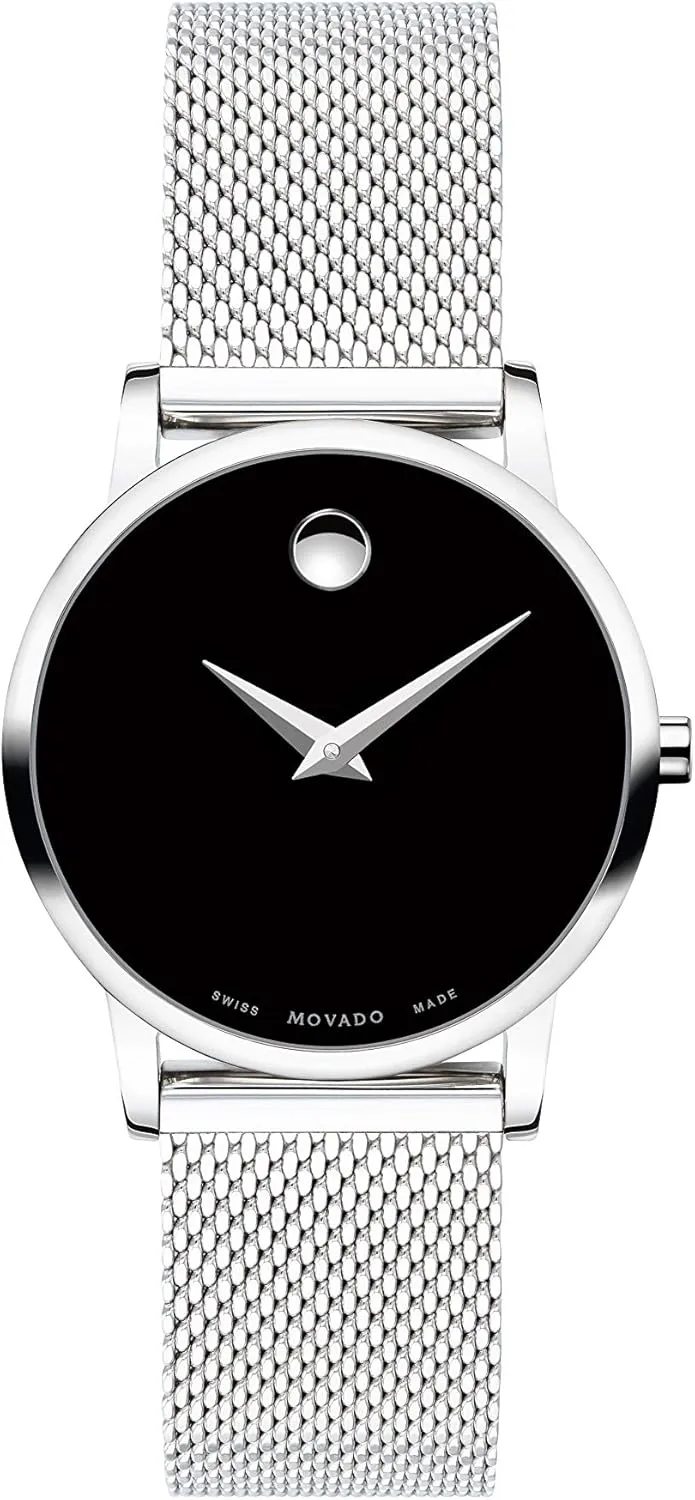 for Her - 28mm Movado Museum adverse leaflet Classic Women's Watch - Swiss Quartz Movement, Stainless Steel Mesh Bracelet - 3 ATM Water Resistance - Luxury Fashion Timepiece 