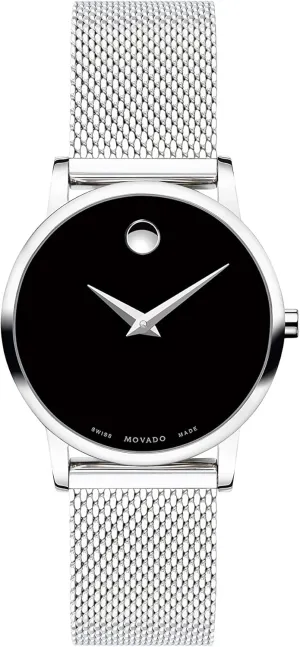 for Her - 28mm Movado Museum adverse leaflet Classic Women's Watch - Swiss Quartz Movement, Stainless Steel Mesh Bracelet - 3 ATM Water Resistance - Luxury Fashion Timepiece 