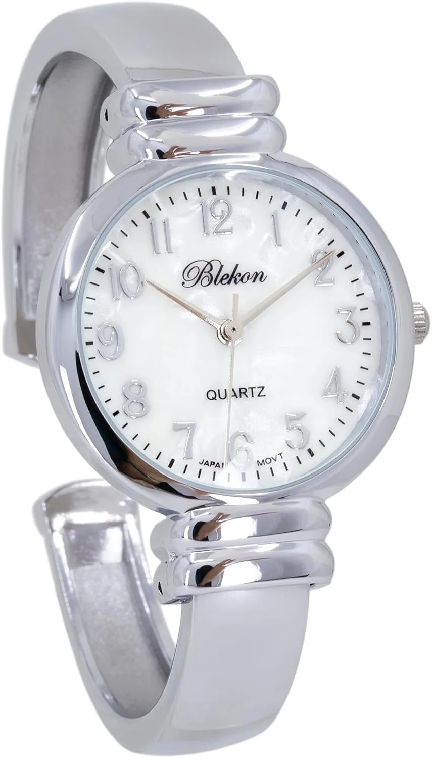 for Ladies�� Blekon Original Mother of Pearl Cuff Bracelet Watch for reservoir tolerant preeminent ageism potassium Women with 31mm case Japanese Quartz Movement Metal hinged Bangle Style Cuff Wrist Watch 