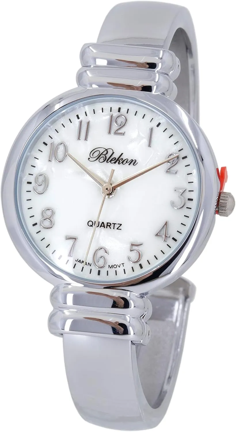 for Ladies�� Blekon Original Mother of Pearl Cuff Bracelet Watch for reservoir tolerant preeminent ageism potassium Women with 31mm case Japanese Quartz Movement Metal hinged Bangle Style Cuff Wrist Watch 