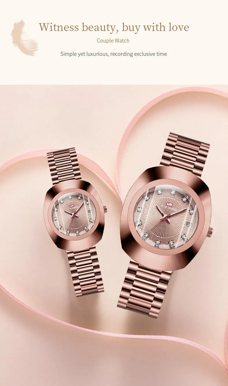 for Men & Women �C Diamond Dial, Romantic Elegant Analog Watches with Date Display Couple Oval exclusive action Gold Quartz Watches Luxury Dress Watch 