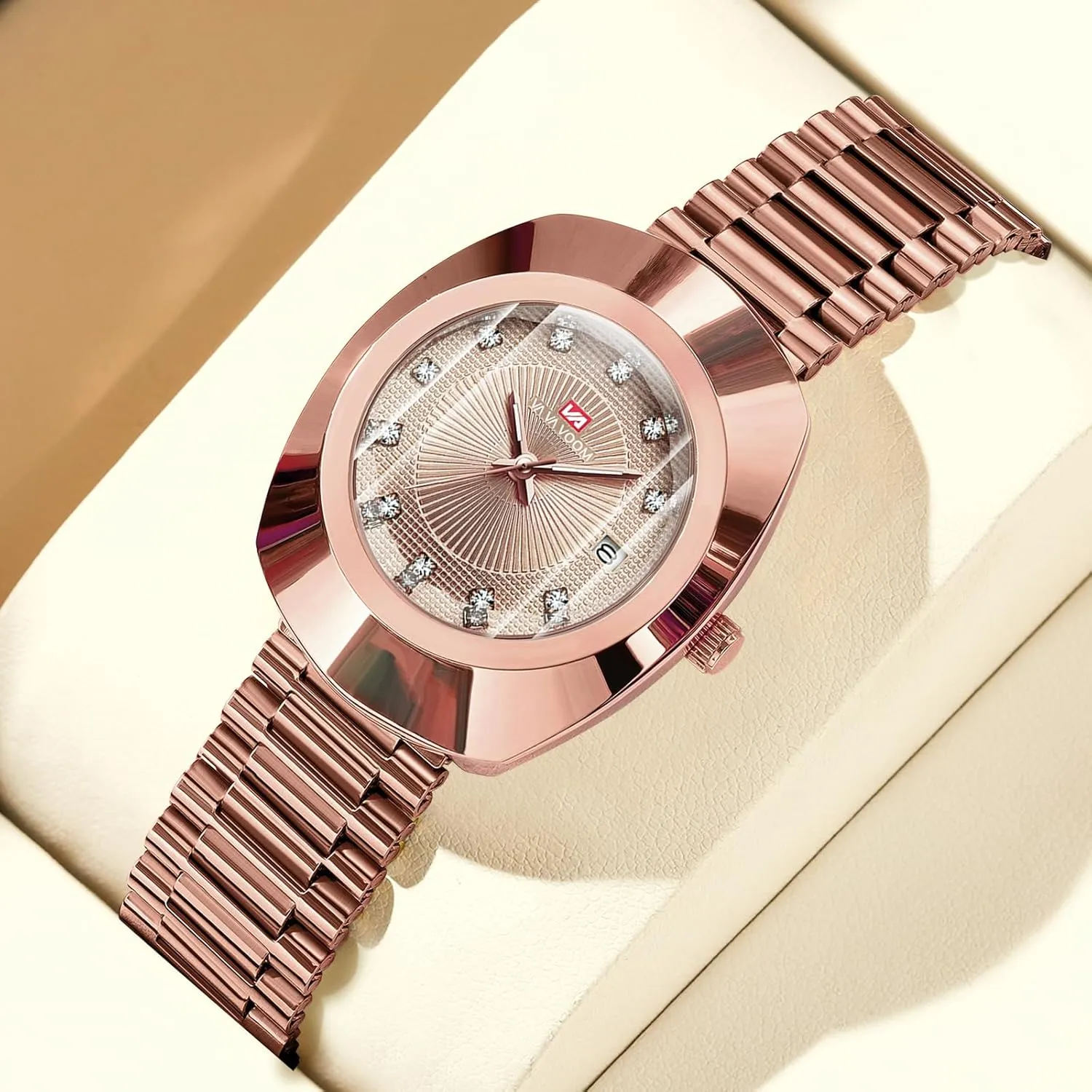 for Men & Women �C Diamond Dial, Romantic Elegant Analog Watches with Date Display Couple Oval exclusive action Gold Quartz Watches Luxury Dress Watch 