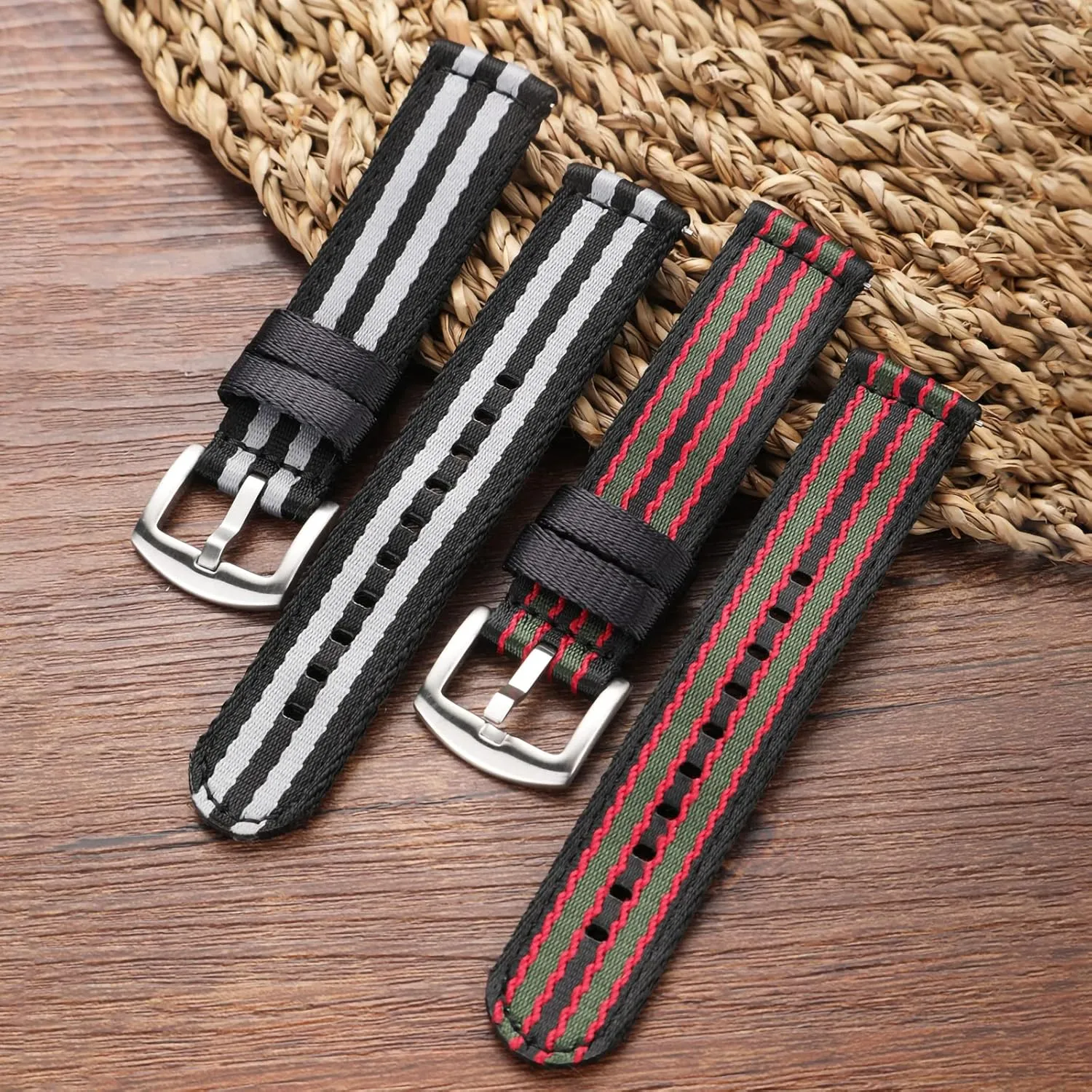 for Men and Women WOUKUP Military Quick Release Nylon Watch Bands Premium Seat Belt Material crooked Watch Strap 18mm 20mm 22mm Watchband 