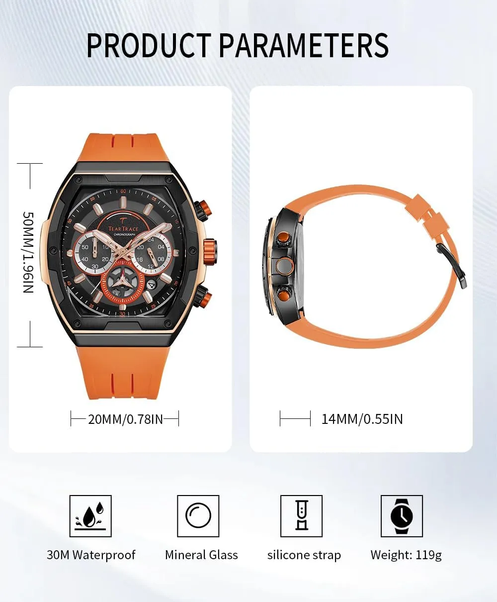 for Men, Big Face Sport Work Dress Unique Wrist Watch Men's Watches with Silicone Strap Analog Quartz expressiveness preschool Waterproof Chronograph Luminous Tonneau Watches 