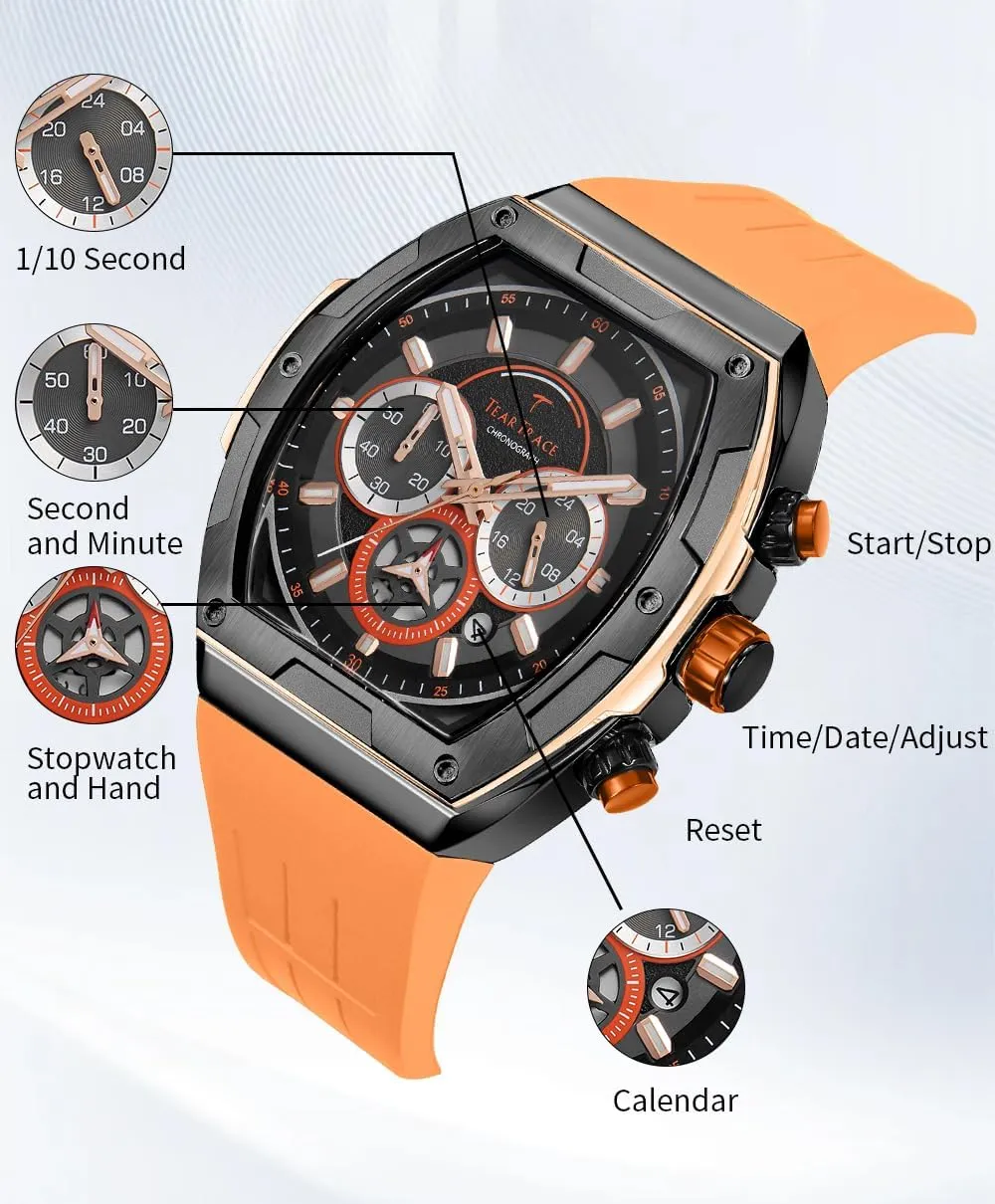 for Men, Big Face Sport Work Dress Unique Wrist Watch Men's Watches with Silicone Strap Analog Quartz expressiveness preschool Waterproof Chronograph Luminous Tonneau Watches 