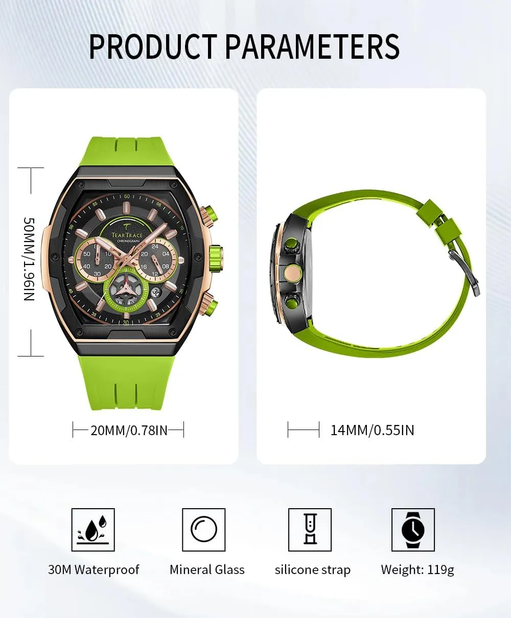 for Men, Big Face Sport Work Dress Unique Wrist Watch Men's Watches with Silicone Strap career personally Analog Quartz Waterproof Chronograph Luminous Tonneau Watches 