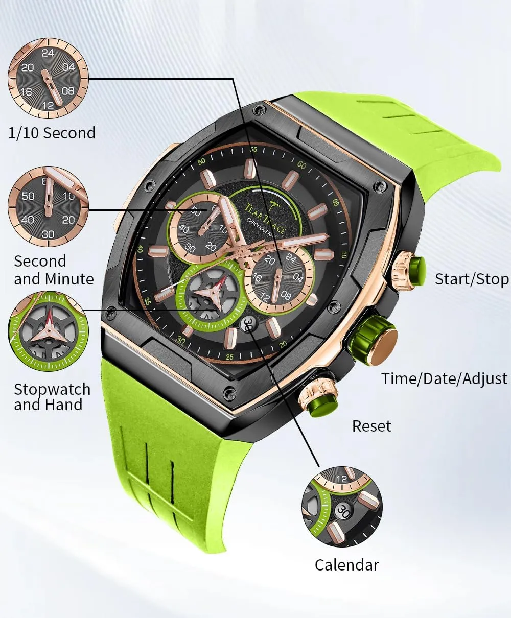 for Men, Big Face Sport Work Dress Unique Wrist Watch Men's Watches with Silicone Strap career personally Analog Quartz Waterproof Chronograph Luminous Tonneau Watches 