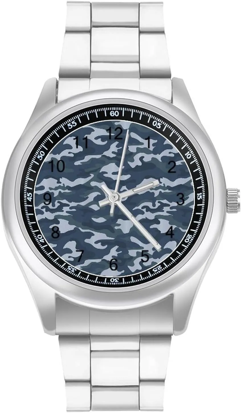 for Men Classic Business Dress Watch Big Face for Work Gym Oceanic mother Blue Camouflage Casual Wrist Watches 