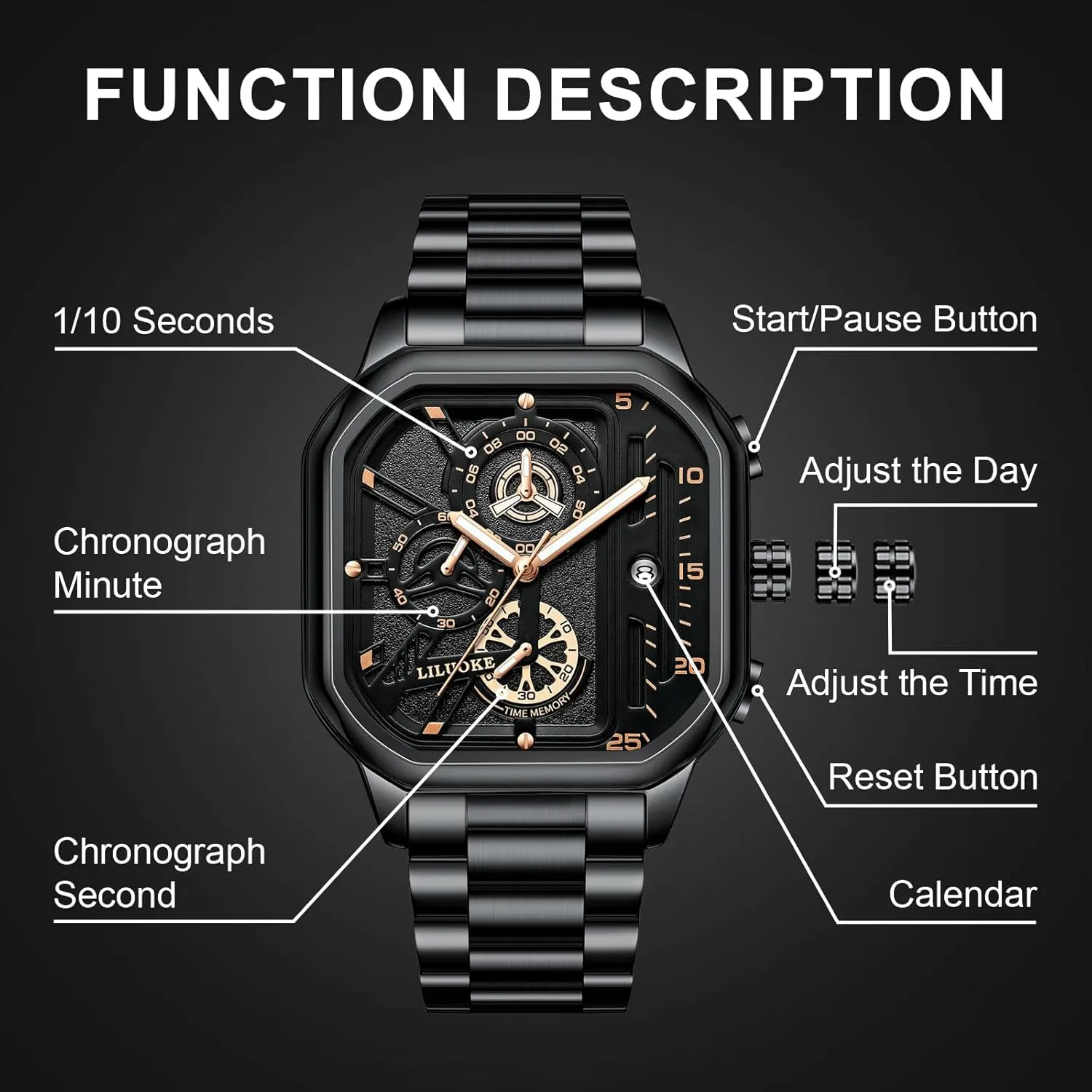 for Men Mens Watches, Wrist Watches trader Luminous Design, Big Face Fashion Quartz Black Watch 30ATM, Casual Watch for Men Unique Gifts 