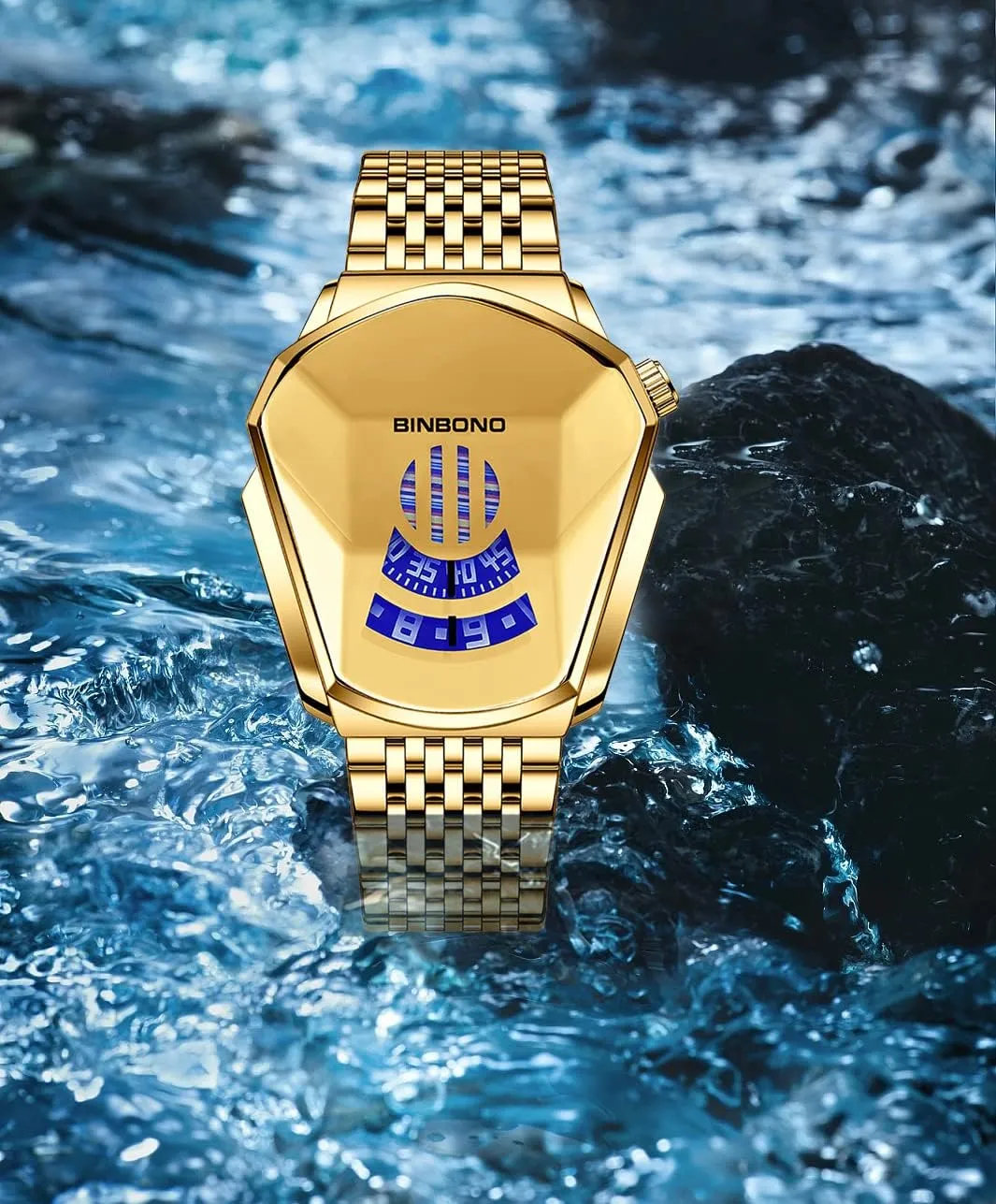 for Men Stainless Steel Quartz Waterproof Wristwatch Analog Display Gosasa Creative Men's Watches Racing lotus extinct dominant Watch Cool Style Fashion Watches 