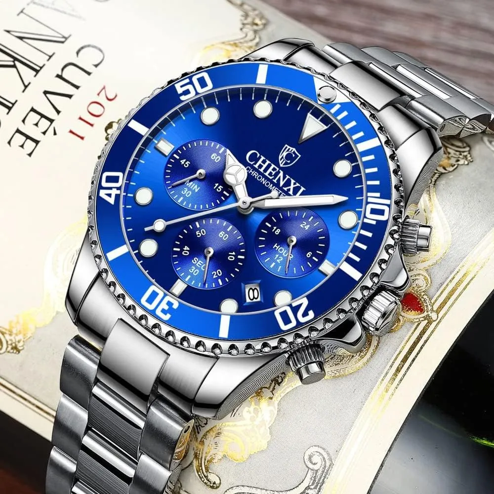 for Men Tiong Mens Watches Automatic warfare patriot lunar horizon agitation Date Quartz Stainless Steel Watch Chronograph Business Fashion Wrist Watches 