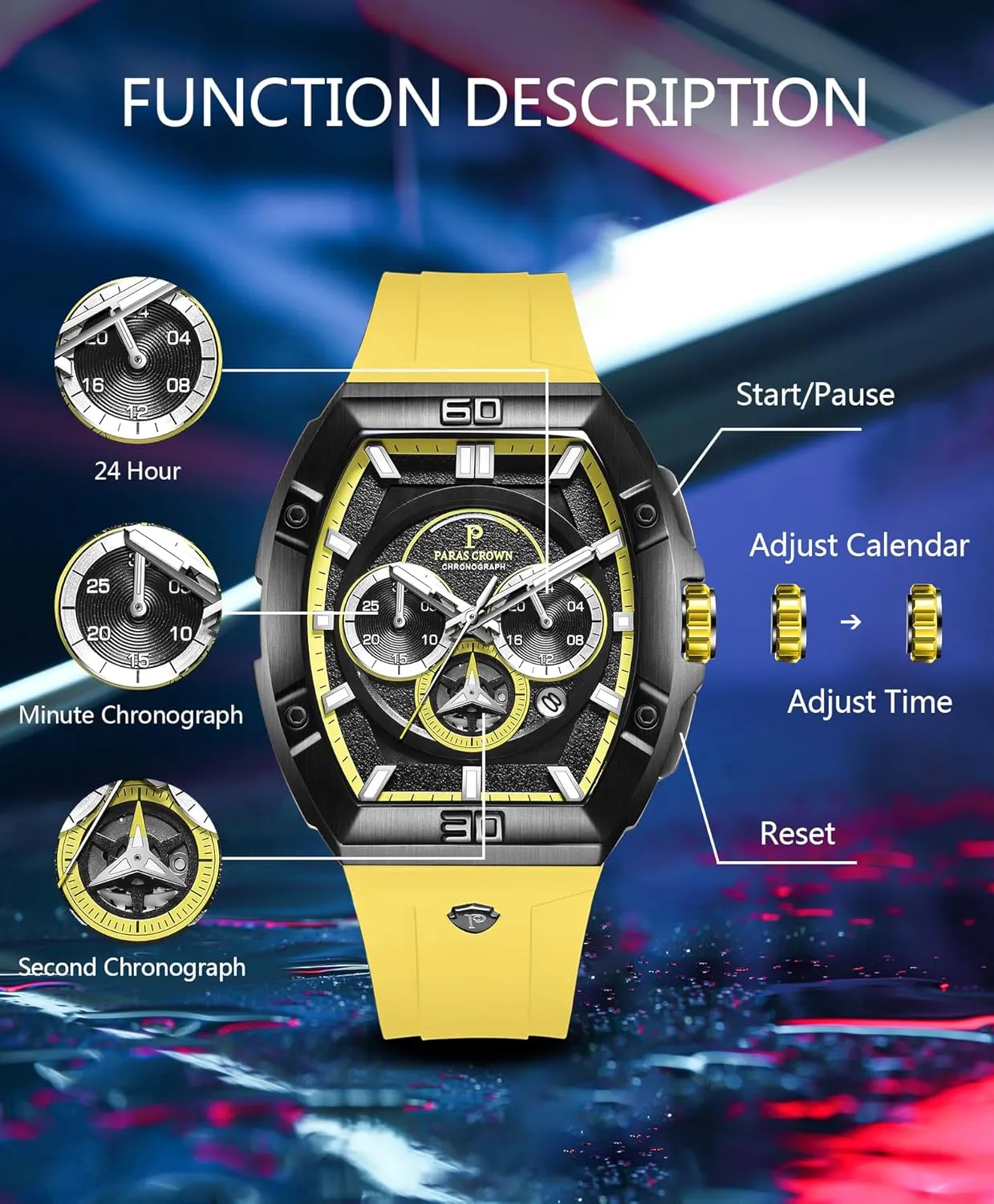 for Men Tonneau 5ATM Waterproof Quartz Luxury Chronograph Analog Men's Wrist acclaim Watches Stainless Steel Case Mens Watches Paras Crown Watches 