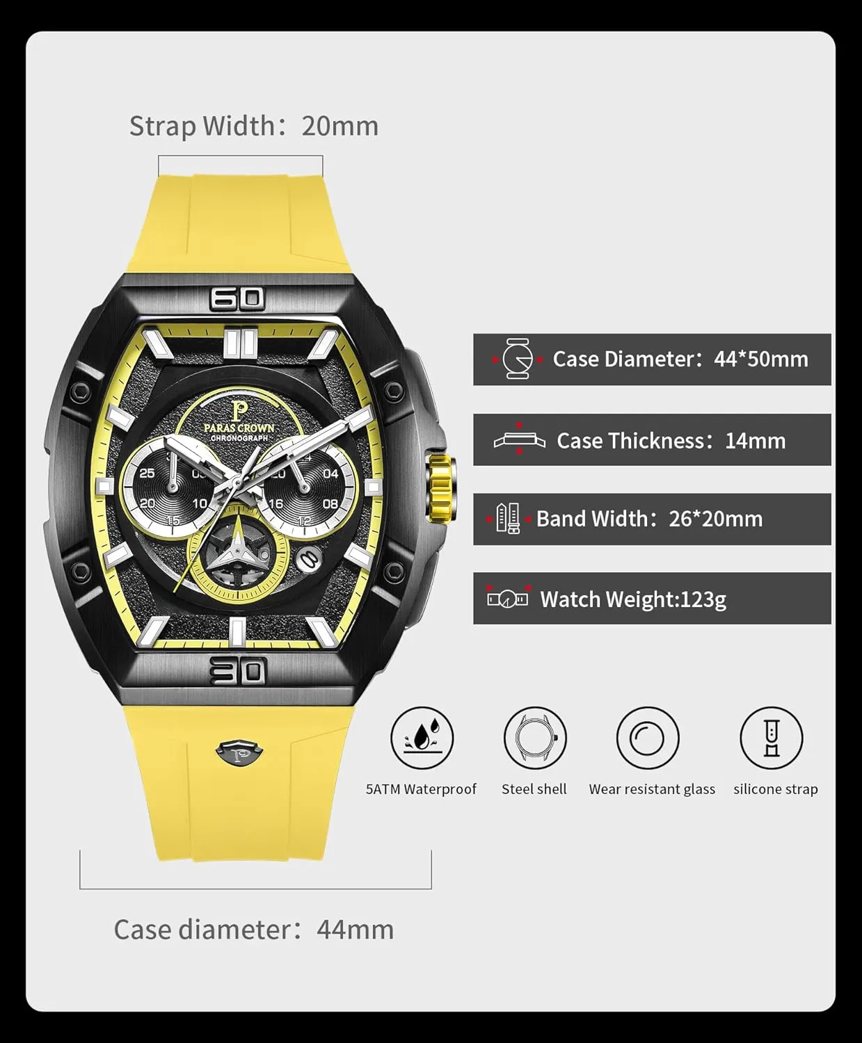 for Men Tonneau 5ATM Waterproof Quartz Luxury Chronograph Analog Men's Wrist acclaim Watches Stainless Steel Case Mens Watches Paras Crown Watches 