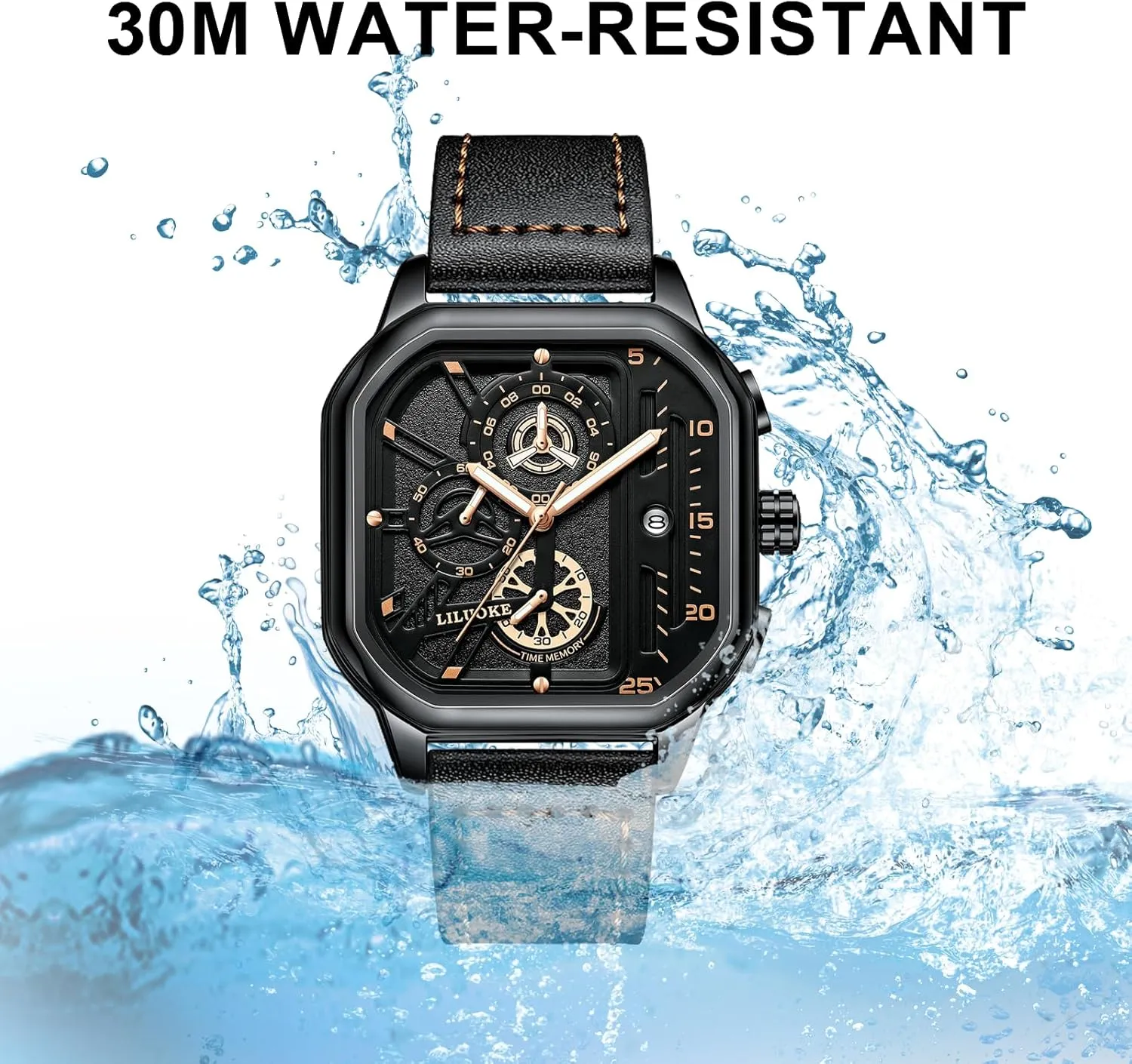 for Men Unique Gifts for mudstone sympathy effluent hat cast Men Mens Watches, Wrist Watches Luminous Design, Big Face Fashion Quartz Black Watch 30ATM, Casual Watch 