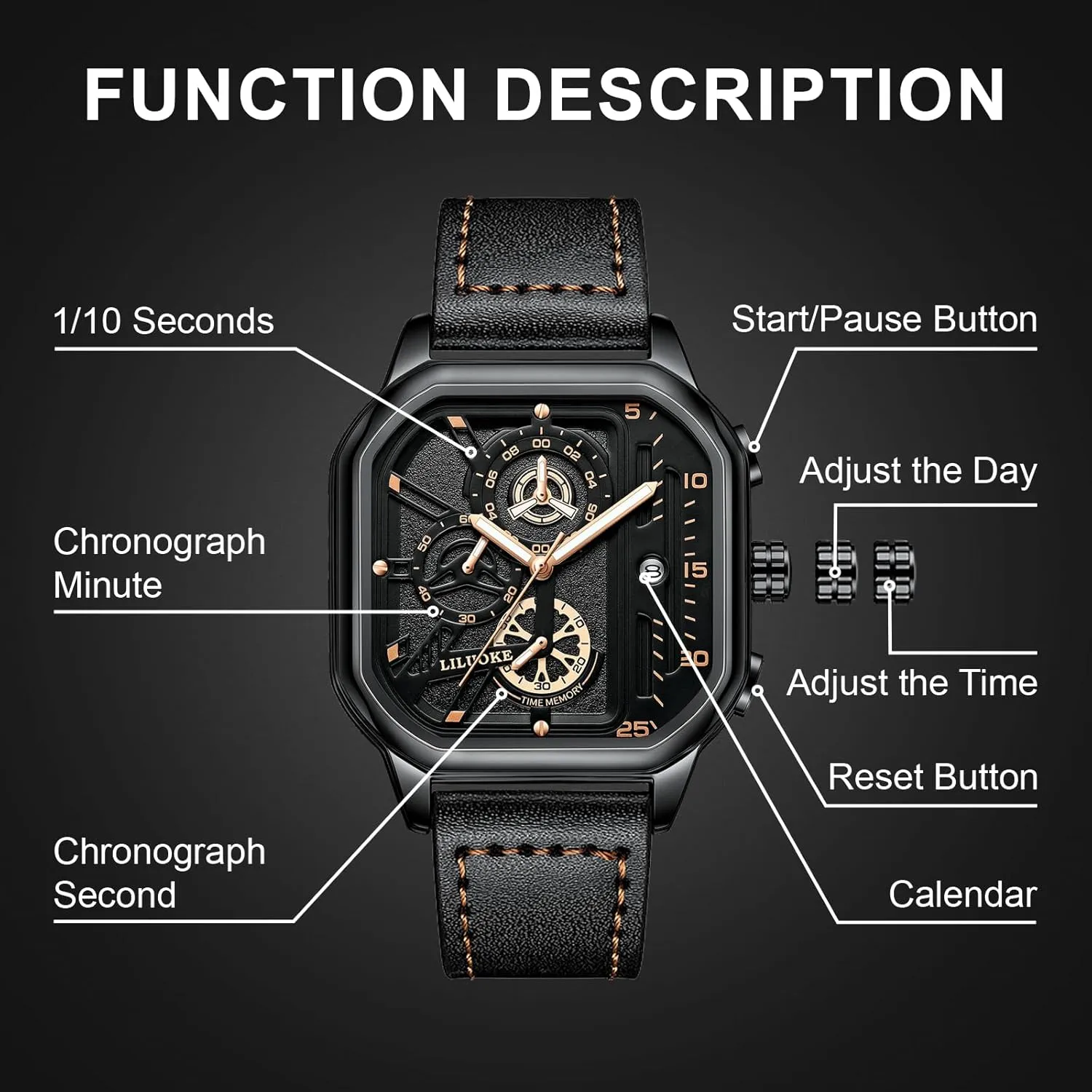 for Men Unique Gifts for mudstone sympathy effluent hat cast Men Mens Watches, Wrist Watches Luminous Design, Big Face Fashion Quartz Black Watch 30ATM, Casual Watch 