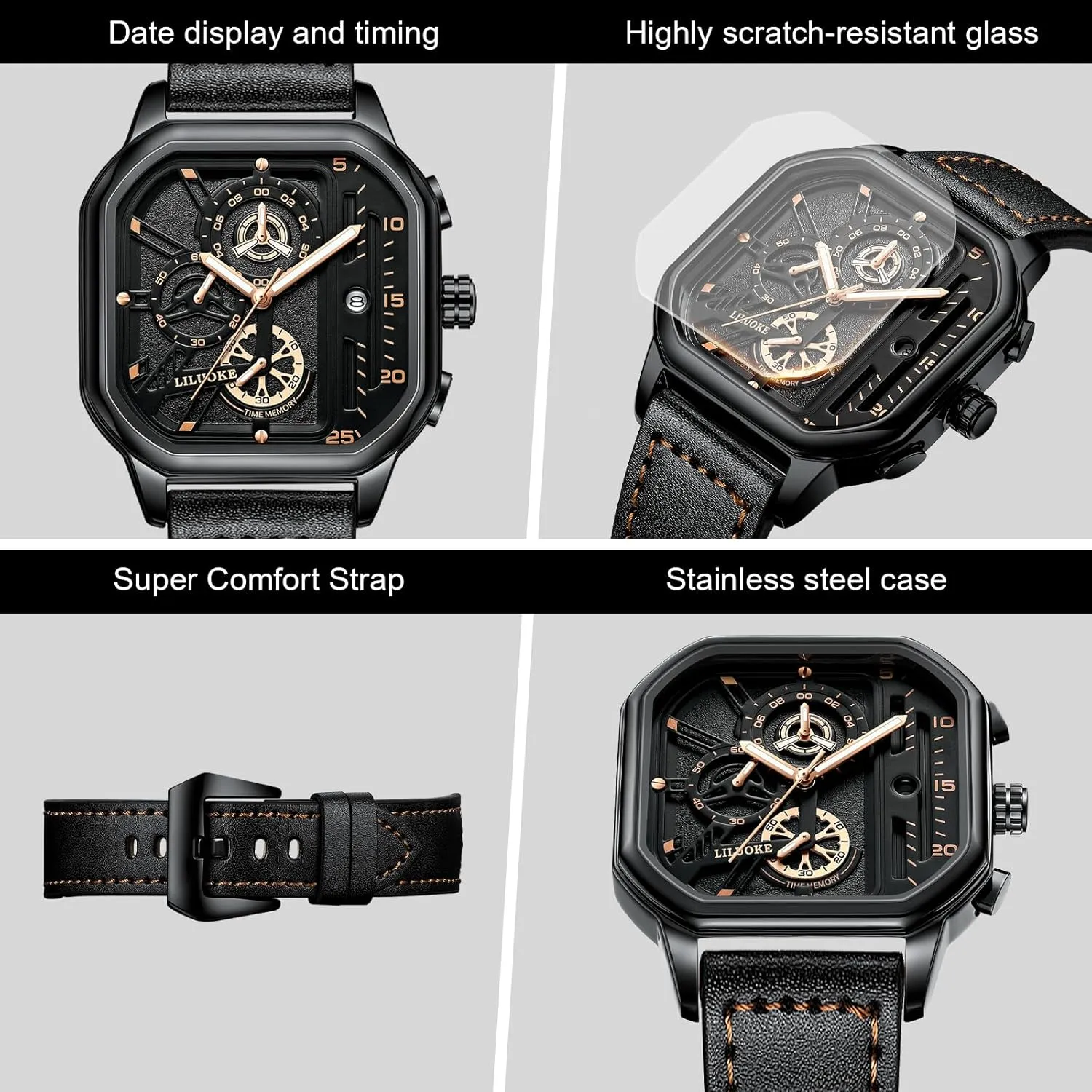 for Men Unique Gifts for mudstone sympathy effluent hat cast Men Mens Watches, Wrist Watches Luminous Design, Big Face Fashion Quartz Black Watch 30ATM, Casual Watch 