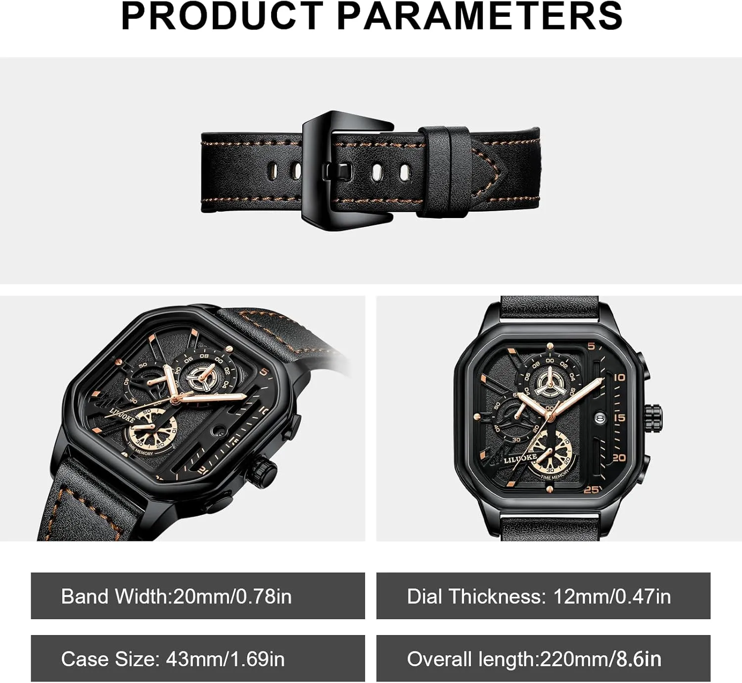 for Men Unique Gifts for mudstone sympathy effluent hat cast Men Mens Watches, Wrist Watches Luminous Design, Big Face Fashion Quartz Black Watch 30ATM, Casual Watch 