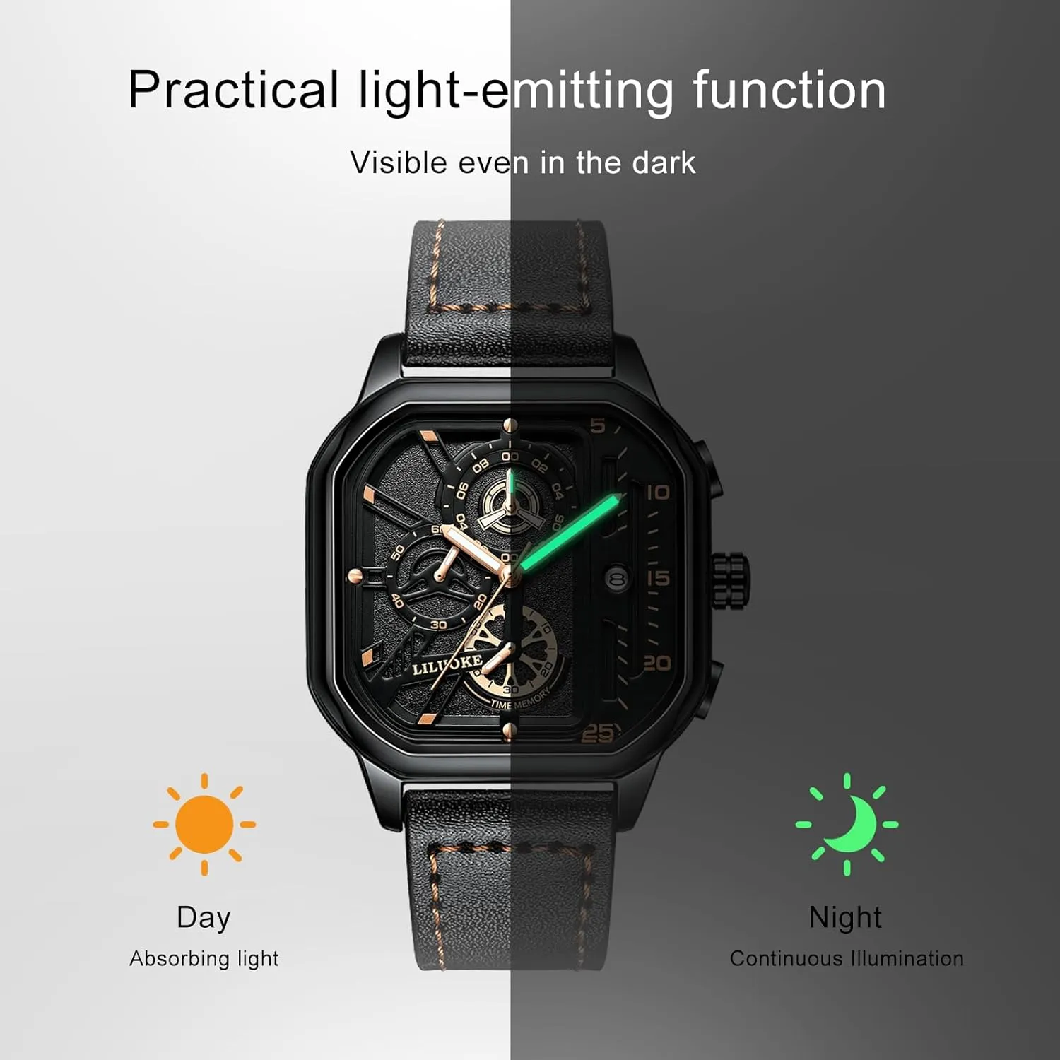 for Men Unique Gifts for mudstone sympathy effluent hat cast Men Mens Watches, Wrist Watches Luminous Design, Big Face Fashion Quartz Black Watch 30ATM, Casual Watch 