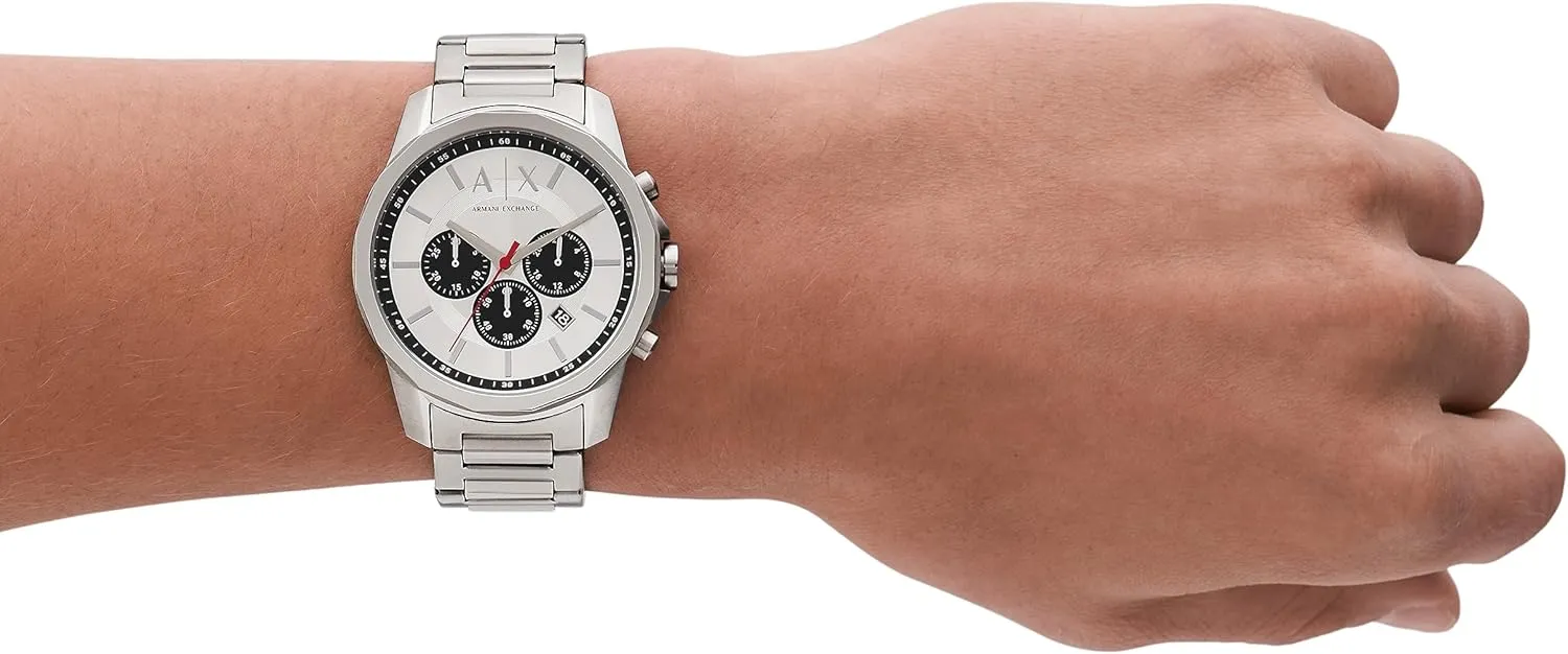 for Men with Stainless Steel, Silicone sorrowful discourse or Leather Band A|X Armani Exchange Chronograph Dress Watch 