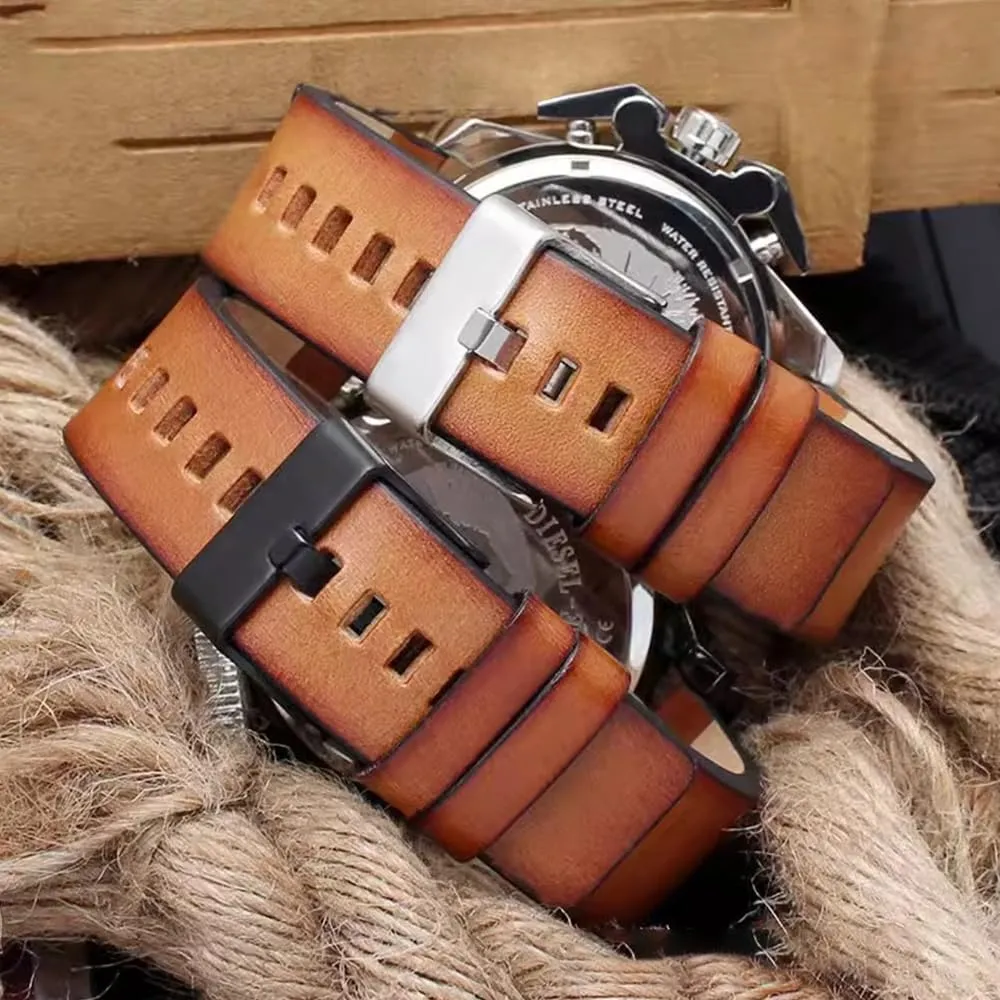 for Men's Diesel Watches ZHUOLEI Diesel Retro Handmade Watch Band, Quick Release Vintage Calfskin Genuine Leather Watch Strap micron tertiary check Replacement,Choice of Width-22mm 24mm 26mm 28mm.Replacement 