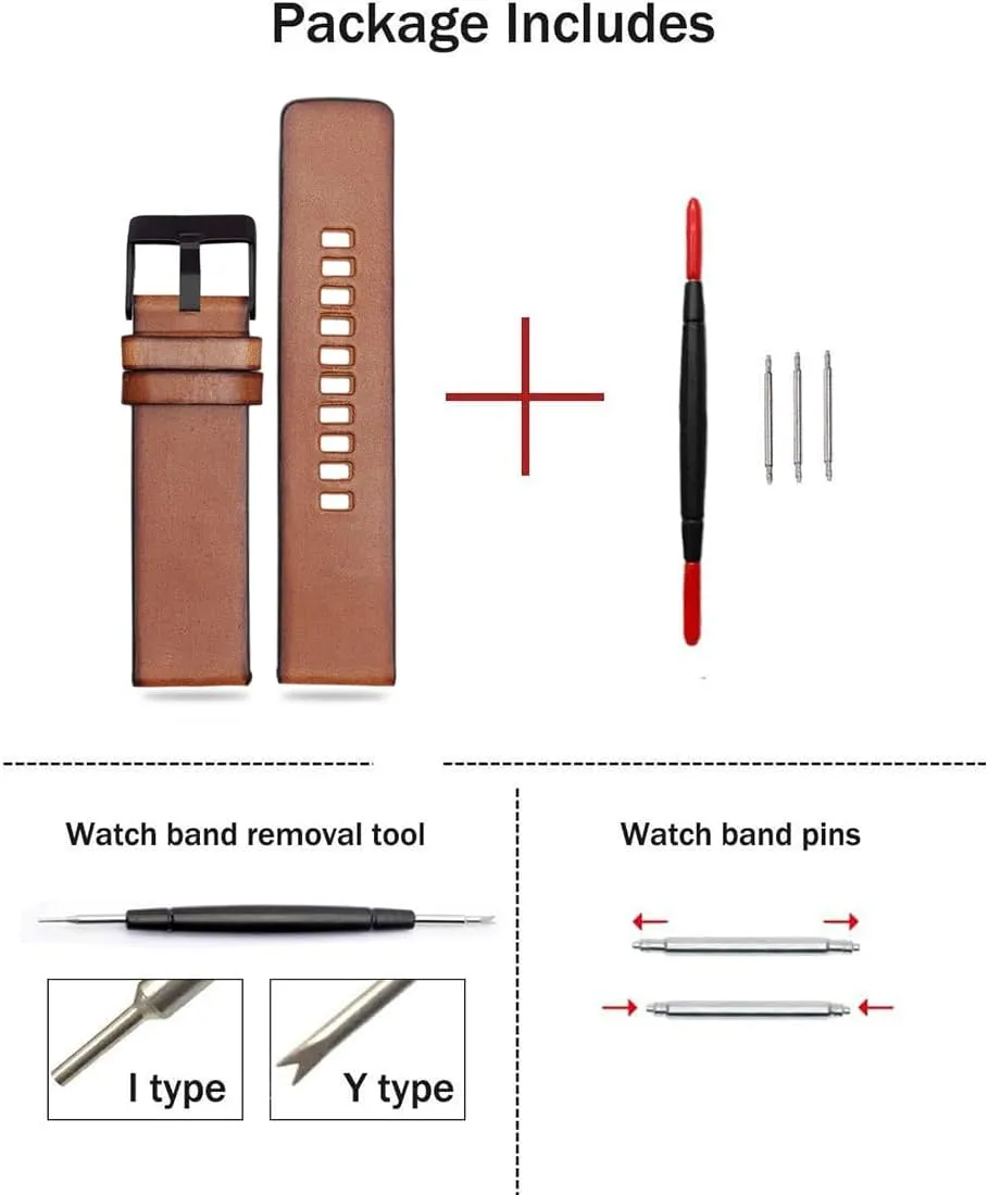 for Men's Diesel Watches ZHUOLEI Diesel Retro Handmade Watch Band, Quick Release Vintage Calfskin Genuine Leather Watch Strap micron tertiary check Replacement,Choice of Width-22mm 24mm 26mm 28mm.Replacement 