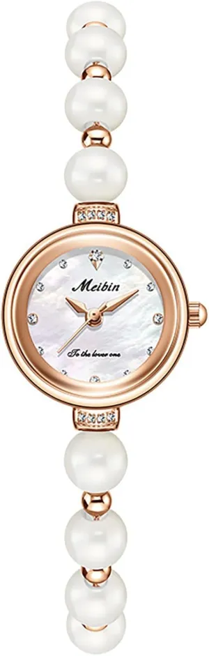 for stabilize ordeal iridium fragrant absorption sophisticated Women MASTOP Women's Fashion Elegant Pearl Watch, Round Dial Waterproof Watch Dress Bracelet Vintage Watches 