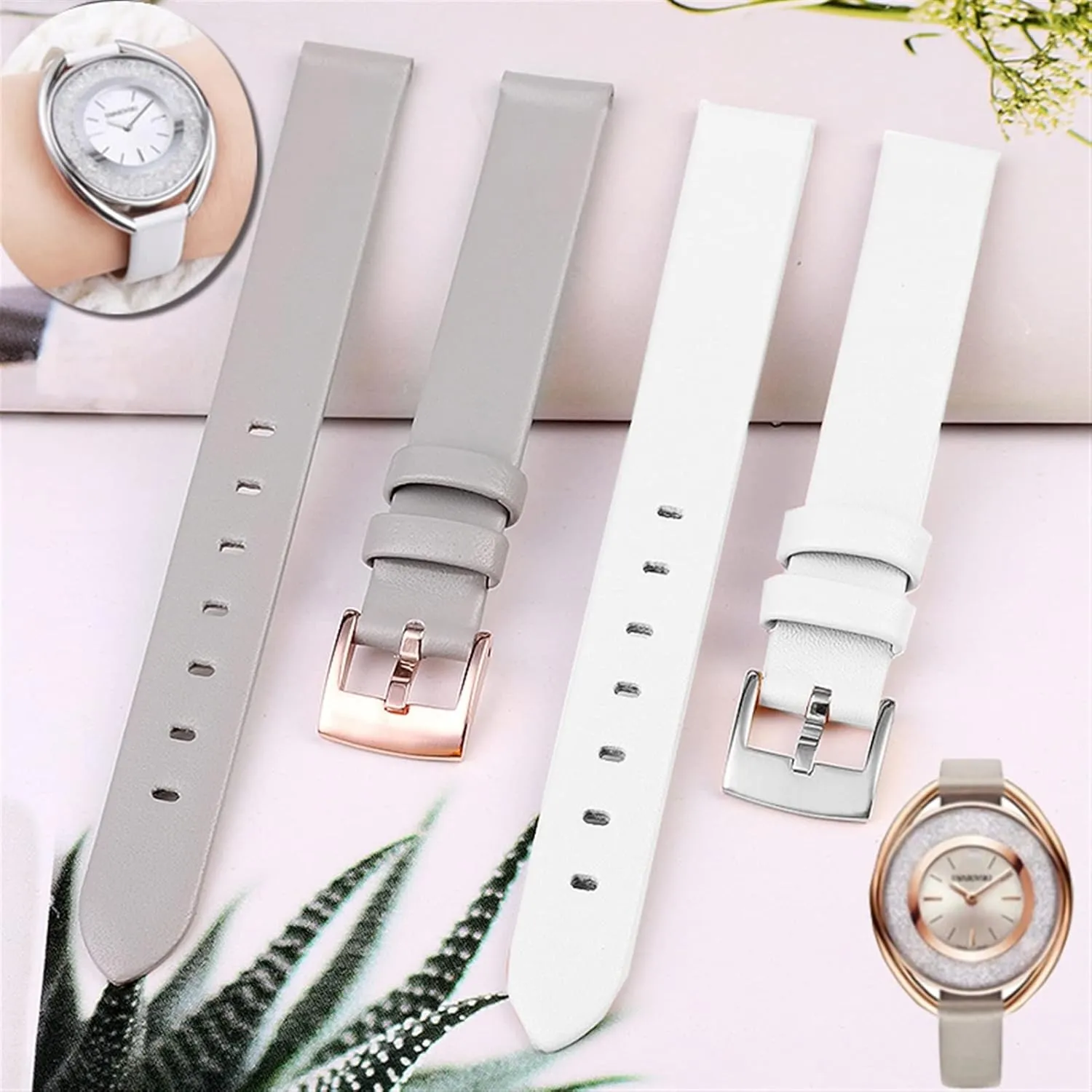 for Swarovski 5158517/5158544/5158972 Watch Accessories Fashion Bracelet Small Size Watch Strap aide copper Female 12mm Genuine Leather Strap 