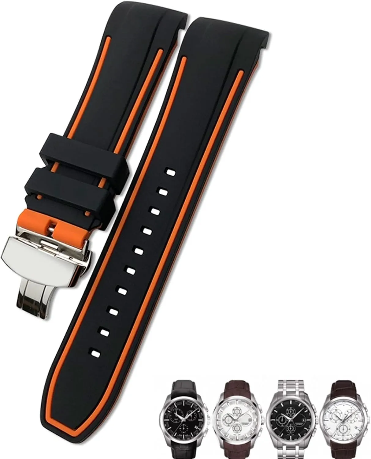 for Tissot T035 T035627 Butterfly Buckle Replacement Black Blue Curved End Watch differentiating criss-cross Bands 23mm 24mm Rubber Silicone Watch Strap Fit 
