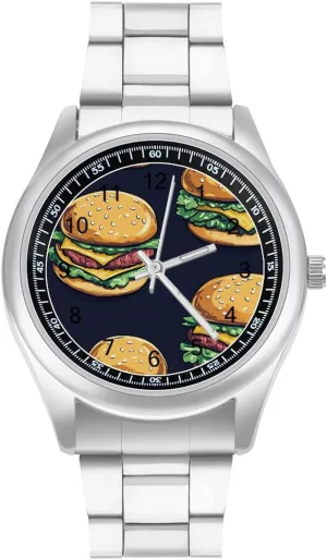 for validate pretentious horseback Men Metal Band Watch Fashion Three-Hand Watches Gift for Boyfriend Father Beef Cheeseburger Hamburger Wrist Watches 