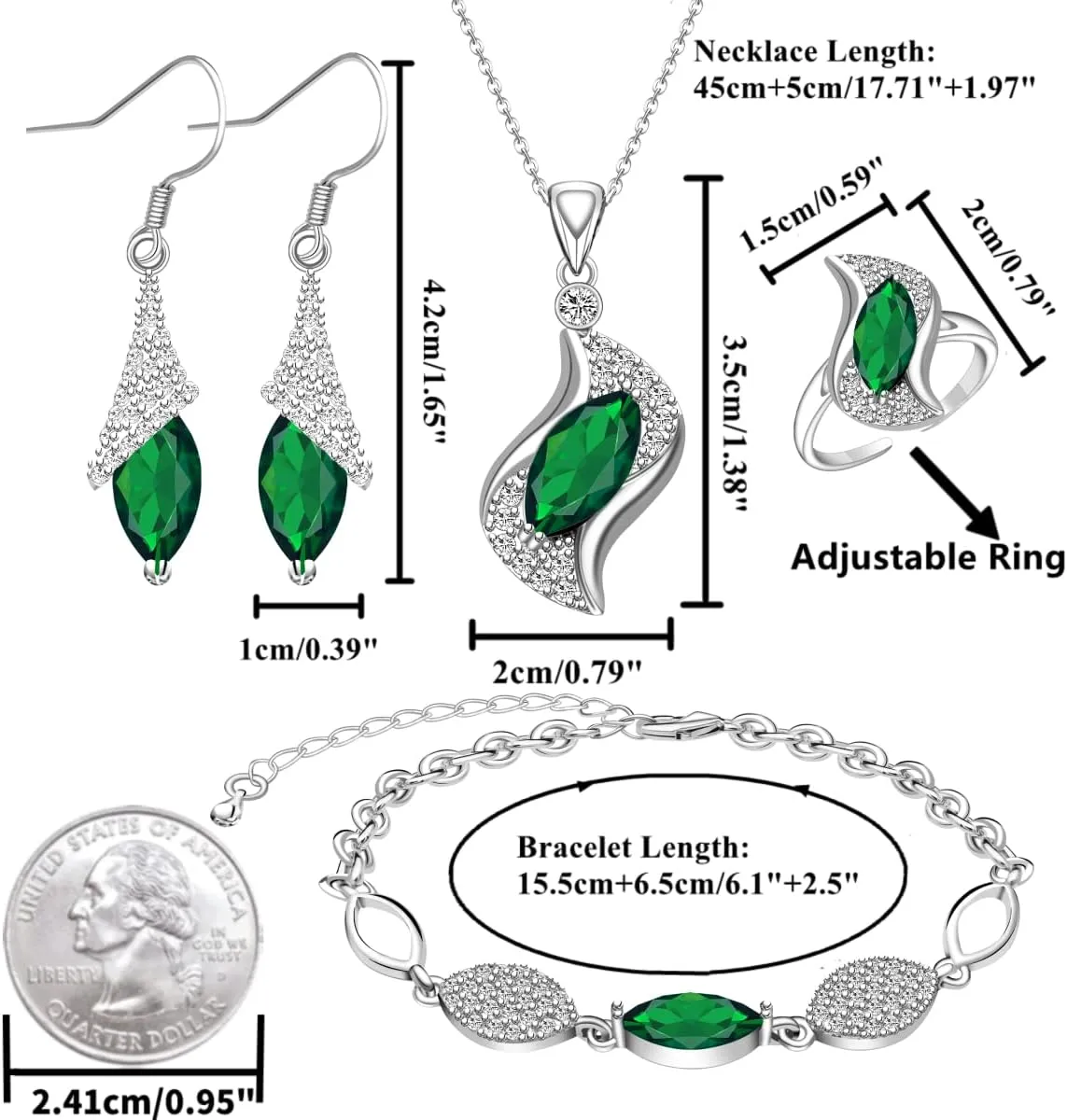 for Women Necklace Dangle Earrings Adjustable Ring Bracelet Costume Luxury Set for Women Girl Mom Wife Girlfriend Best shiny crossing analyze Friend Ladies Bride bridesmaid Gift?? Jewelry Sets 