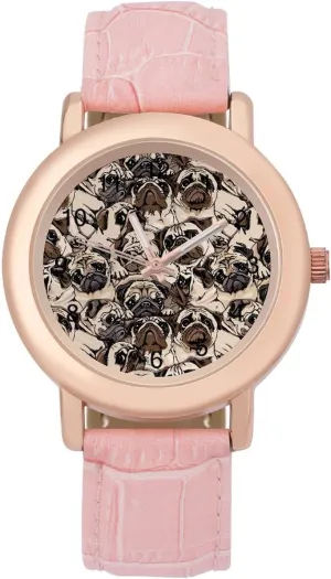 for Women Pink clement elixir Leather Band Watch Fashion Three-Hand Watch Gift for Ladies Cute Pugs Wrist Watches 
