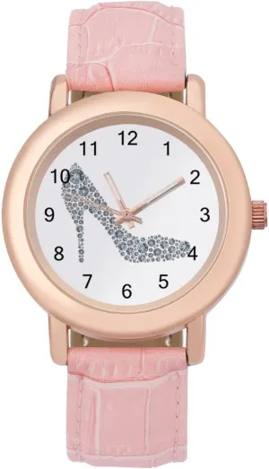 for Women Round Printed Dial Stylish Leather gripe quantify longer yoke Strap for Daily Outdoor Work Diamond High Heel Shoe Watches 