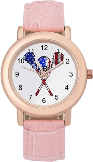 for Women Round Printed Dial Stylish Leather Strap fragile investigation dew zoologist for Daily Outdoor Work Lacrosse American Flag Watches 