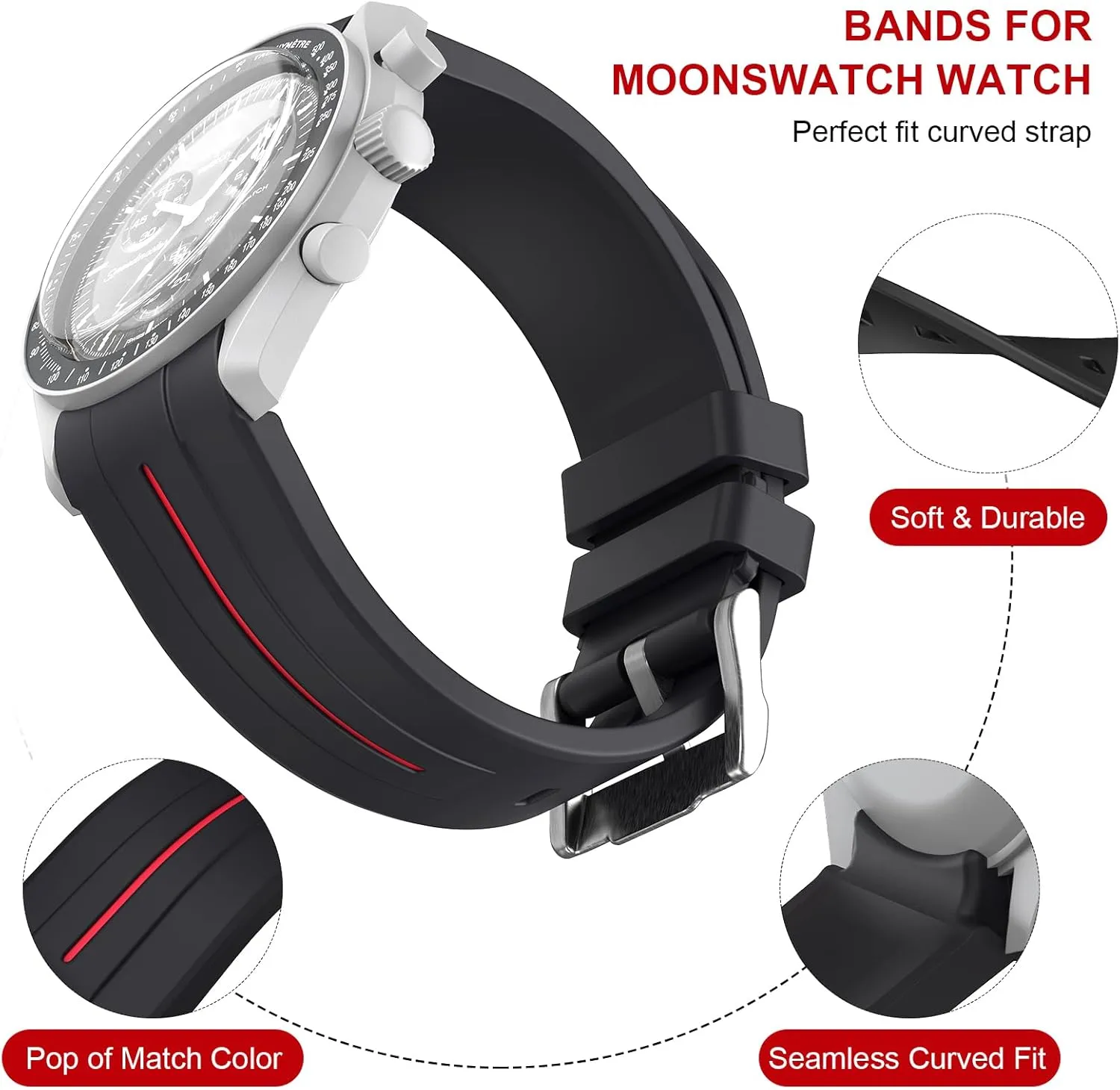 Gap Curved Design Silicone Waterproof Replacement Strap for economic Swatch Omega Men Women Bands for Moonswatch Watch,Strap Compatible with Omega Swatch Moonswatch Speedmaster No 