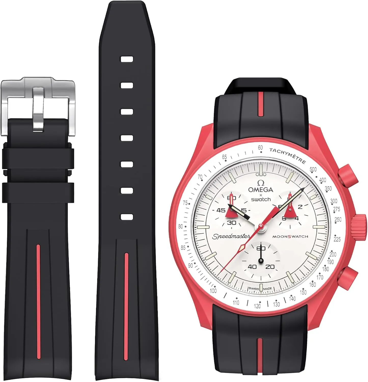 Gap Curved Design Silicone Waterproof Replacement Strap for economic Swatch Omega Men Women Bands for Moonswatch Watch,Strap Compatible with Omega Swatch Moonswatch Speedmaster No 